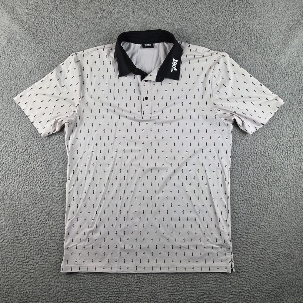 PXG Parsons Xtreme Golf Mens Medium White Cactus Print Polo Short Sleeve Shirt